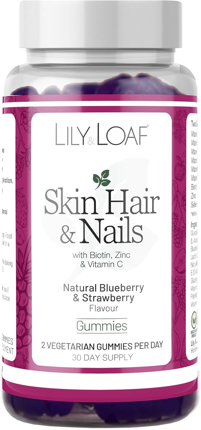 Lily & Loaf Skin, Hair & Nail Gummies – 60 Vegetarian Gummies | 30-Day Supply | With Biotin & Vitamin E For Hair Growth, Skin Radiance & Nail Strength | Beauty Supplement For Women & Men