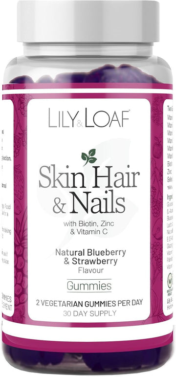 Lily & Loaf Skin, Hair & Nail Gummies – 60 Vegetarian Gummies | 30-Day Supply | With Biotin & Vitamin E For Hair Growth, Skin Radiance & Nail Strength | Beauty Supplement For Women & Men
