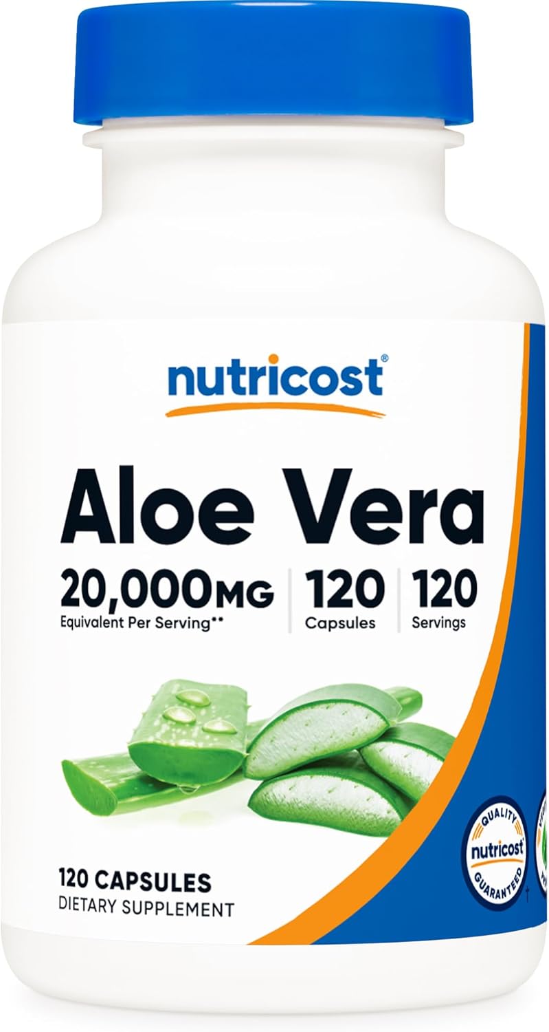 Nutricost Aloe Vera 20,000Mg, 120 Capsules - Gluten Free, Non-Gmo, Vegetarian Friendly (100Mg Of 200:1 Extract)