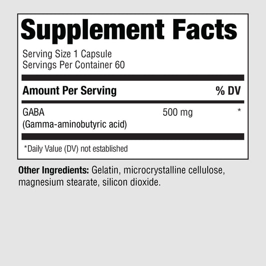 Pureformulas Gaba 500 Mg - 60 Capsules | Natural Gaba Supplement (Gamma-Aminobutyric Acid)| Relaxant For Sleep Support, Pain Relief, Mood Balance, And Stress Reduction | Non-Gmo, Gluten-Free