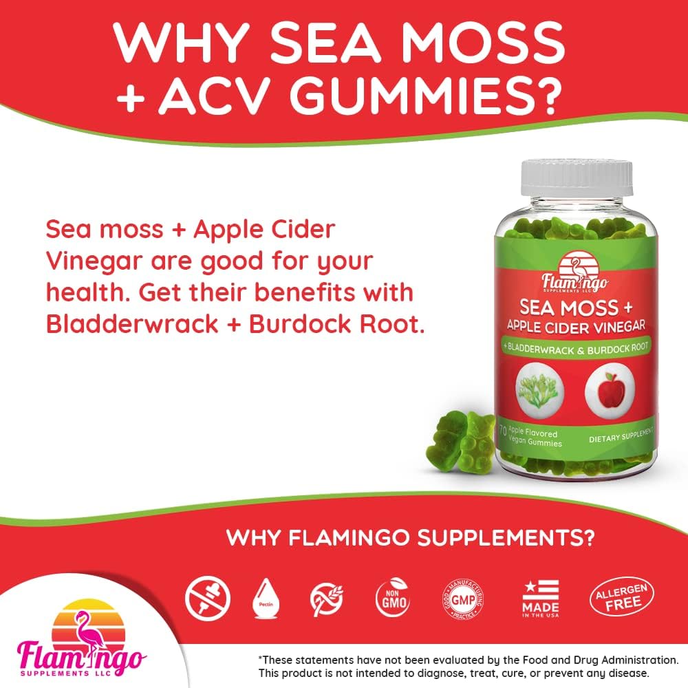 Sea Moss Gummies With Apple Cider Vinegar, Bladderwrack, And Burdock Root Organic- Sea Moss Gummies For Adults And Kids- Vegan, Organic, Irish Seamoss And Acv – 70 Ct : Health & Household