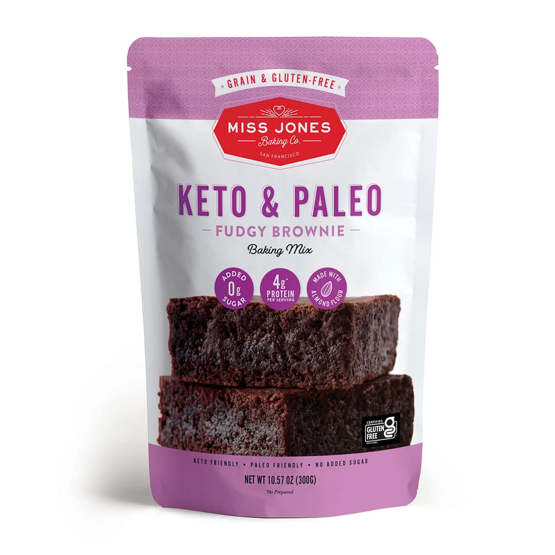 Miss Jones Baking Keto Brownie Mix - Gluten Free, Low Carb, No Sugar Added, Naturally Sweetened Desserts & Treats - Diabetic, Atkins, WW, and Paleo Friendly (Pack of 1)