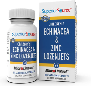 Superior Source Children?s Echinacea & Zinc Lozenjets, Zinc (1 mg), Slippery Elm, Quick Dissolve MicroLingual Tablets, 60 Ct, Supports a Healthy Immune System, Recovery from Colds, Non-GMO