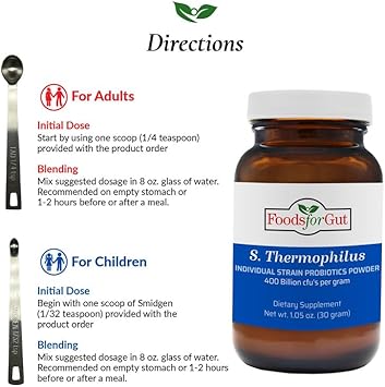 Foods For Gut Streptococcus Thermophilus Probiotic Powder 400 Billion Cfu'S | Made In Usa | No Additives | Digestive & Immune Support | High Potency | S. Thermophilus | 60 Grams (2.11 Oz) : Pet Supplies