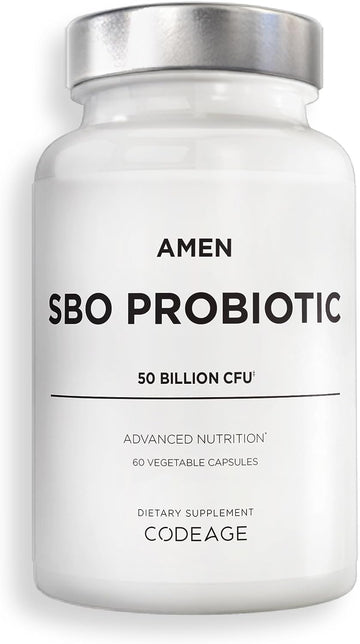 Amen Probiotics Supplement, SBO Probiotic and Organic Prebiotics, 50 Billion CFUs, Shelf Stable, No Refrigeration Required, Flora Daily Probiotic Formula for Women & Men, Vegan & Non-GMO, 60 Capsules