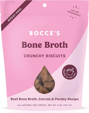 Bocce'S Bakery Oven Baked Bone Broth Treats For Dogs, Wheat-Free Everyday Dog Treats, Made With Real Ingredients, Baked In The Usa, All-Natural Biscuits, Beef Bone Broth, Carrots, & Parsley, 5 Oz