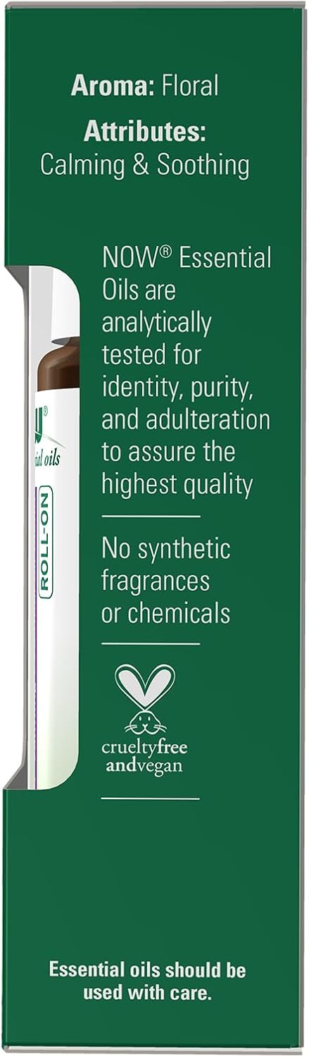 Now Foods Essential Oils, Lavender Roll-On, Certified Organic, Calming Blend, Steam Distilled, Topical Aromatherapy, 10-Ml