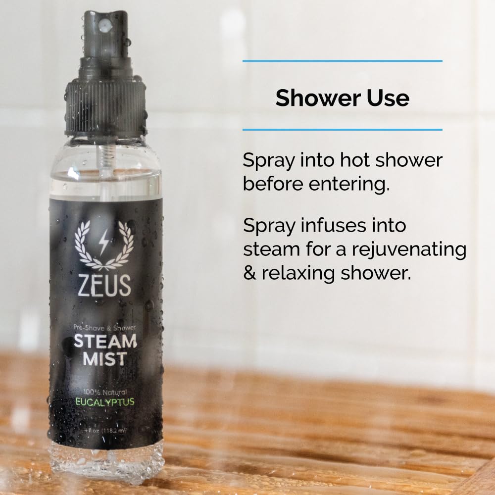 Zeus 100% Natural Eucalyptus Oil Steam Mist, Aromatherapy Spray For Shower, Sauna, Bath & Pre-Shave, Nasal Relief & Spa-Inspired Refreshment (Made In Usa) 4 Oz. : Beauty & Personal Care