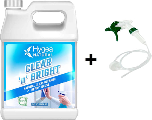 Clear 'N' Bright - Glass Cleaner Spray - Streak-Free & Ammonia-Free Window Cleaning - Eyeglass, Window & Mirrors Cleaning Supplies - Safe & Fast With Natural Ingredients (1 Gallon)