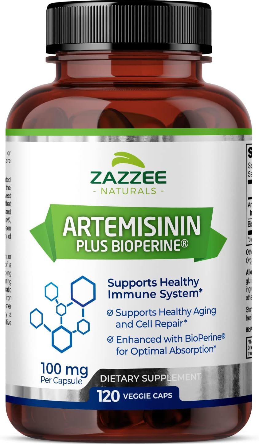 Zazzee High Absorption Artemisinin, 100 Mg Per Capsule, 120 Vegan Capsules, With 5 Mg Bioperine For Maximum Absorption, Sweet Wormwood Extract, 4 Month Supply, All-Natural And Non-Gmo