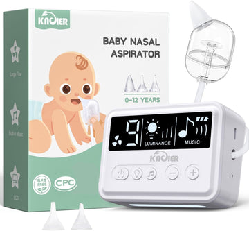 Nasal Aspirator for Baby, Nose Sucker for Toddlers, Electric Nose Suction for Baby, Automatic Nose Cleaner with 3 Silicone Tips, 9 Suction Levels, Soothing Music and Light, White