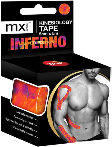 Mx Health Kinesiology Tape - Inferno Colour (5Cm X 5M) | Support & Targeted Pain Relief | Flexibility & Breathability | Comfort Redefined | Physio Tape For Knee, Wrist, And Elbow Muscle Relief