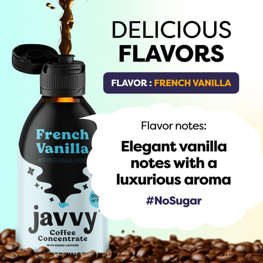 Javvy Coffee Concentrate - Cold Brew Coffee, Perfect For Hot Or Iced Instant Coffees, Hot Drinks, Cold Brew Concentrate, 35 Servings - French Vanilla