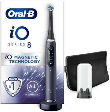 Oral-B Io8 Electric Toothbrush Adults, Oral B Electric Toothbrush, App Connected Handle, 1 Ultimate Clean Toothbrush Head & Magnetic Pouch, 6 Modes, Teeth Whitening, 2 Pin Uk Plug