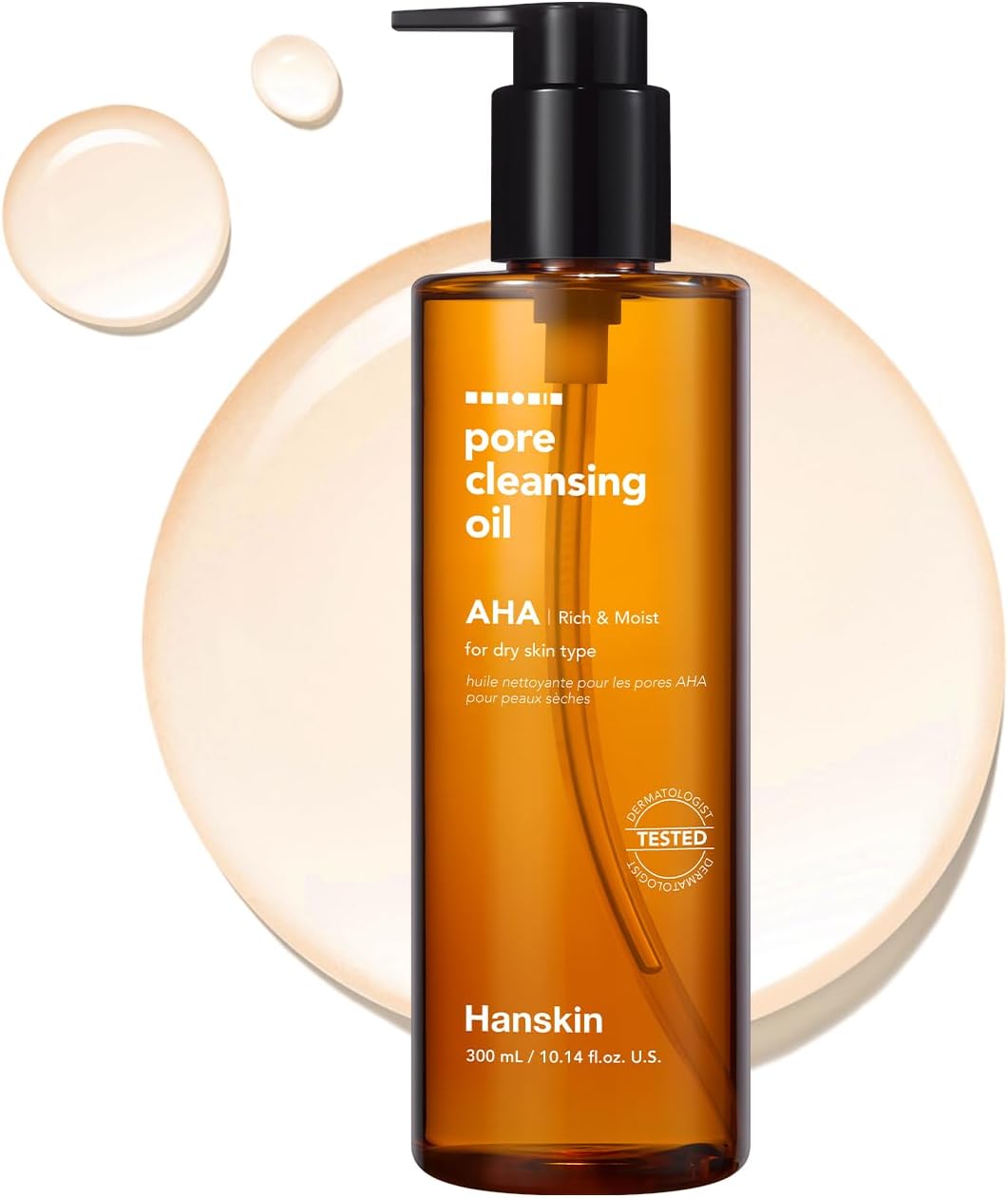 Hanskin Aha Pore Cleansing Oil For Dry Skin, Exfoliating, Waterproof Makeup Sebum Remover Facial Oil Cleanser For Face, Moisturizing For Soft Skin, Korean Skincare [Aha/10.14 Oz.]