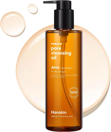 Hanskin Aha Pore Cleansing Oil For Dry Skin, Exfoliating, Waterproof Makeup Sebum Remover Facial Oil Cleanser For Face, Moisturizing For Soft Skin, Korean Skincare [Aha/10.14 Oz.]