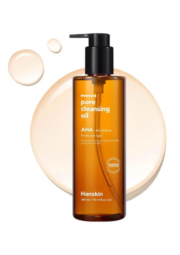 Hanskin Aha Pore Cleansing Oil For Dry Skin, Exfoliating, Waterproof Makeup Sebum Remover Facial Oil Cleanser For Face, Moisturizing For Soft Skin, Korean Skincare [Aha/10.14 Oz.]