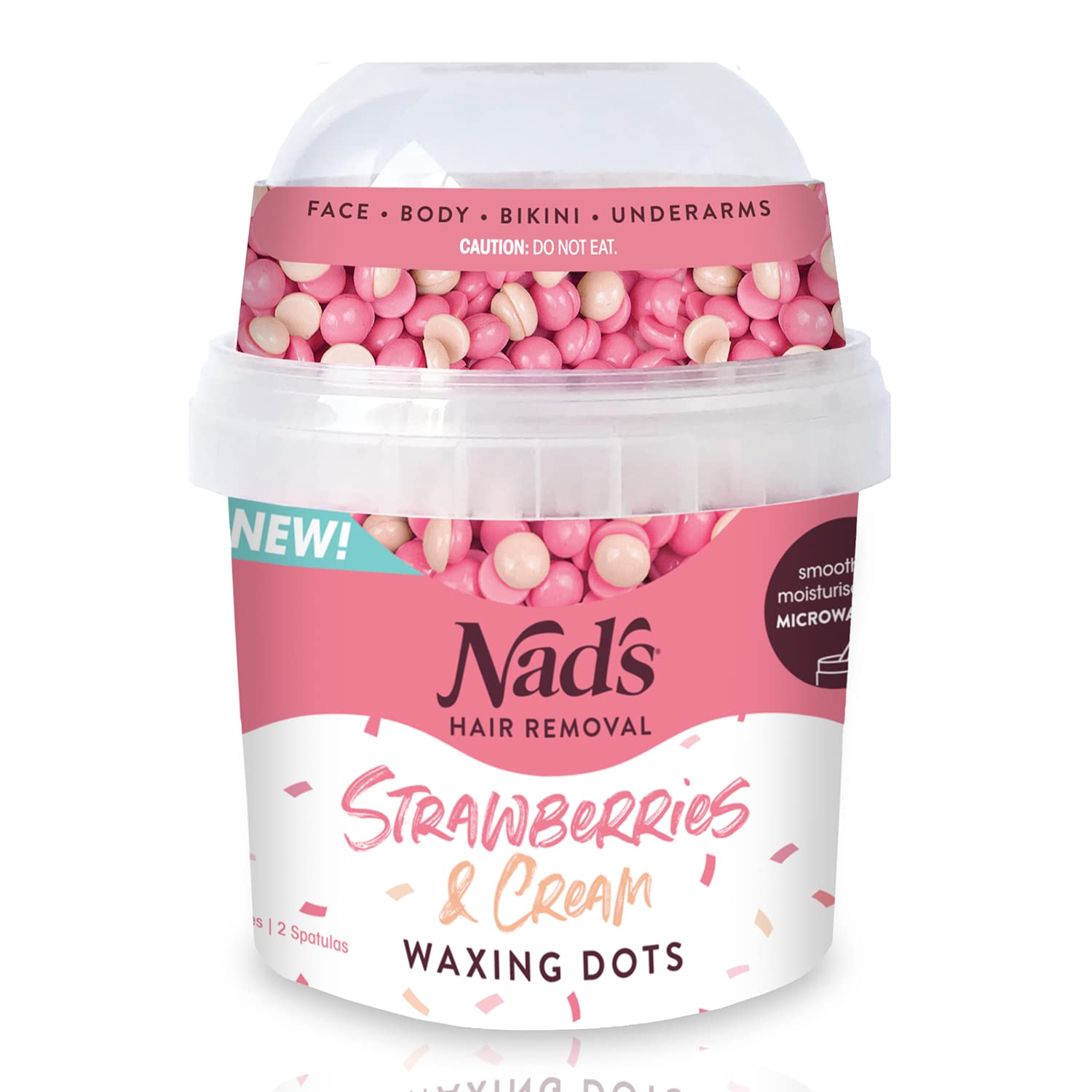 Nad's Hair Removal Waxing Dots - Strawberries & Cream Hard Wax Beads - Wax Kit Hair Removal For Women - Microwaveable No-Strip Formula