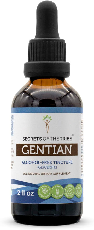 Secrets of the Tribe Gentian Tincture Alcohol-Free Liquid Extract, Gentian (Gentiana Lutea) Dried Root (2 FL OZ)