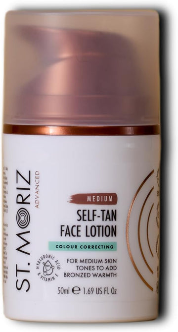 St Moriz Advanced Dark Colour Correcting Self Tan Face Lotion | With Hyaluronic Acid & Vitamin B5 | Purple Colour Correcting Undertones Neutralise Yellow Tones | Wear Alone & Under Makeup | 50Ml