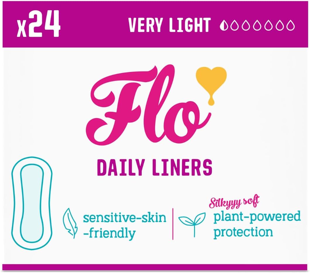 Flo Organic Bamboo Leakproof, Highly Absorbent Slim Panty Liners - Individually Wrapped - Biodegradable & Cruelty, Plastic & Vegan Free - 48 Pack