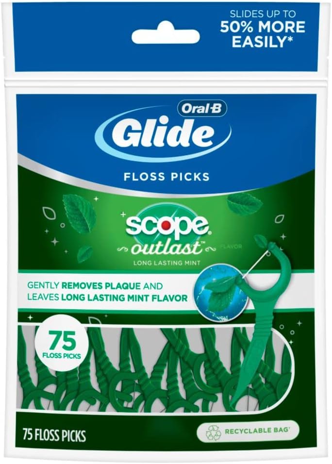 Oral-B Glide Complete Floss Picks, Dental Floss Picks, Scope Outlast, 75-Ct, Toothpicks Floss Picks