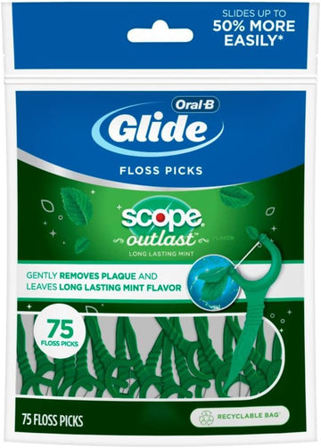 Oral-B Glide Complete Floss Picks, Dental Floss Picks, Scope Outlast, 75-Ct, Toothpicks Floss Picks