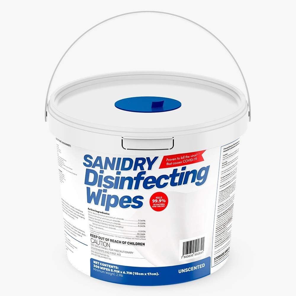 Rosmar, Sanidry, Multi-Surface Cleaning Wipes, Unscented, Non Abrasive, 300 Count, White
