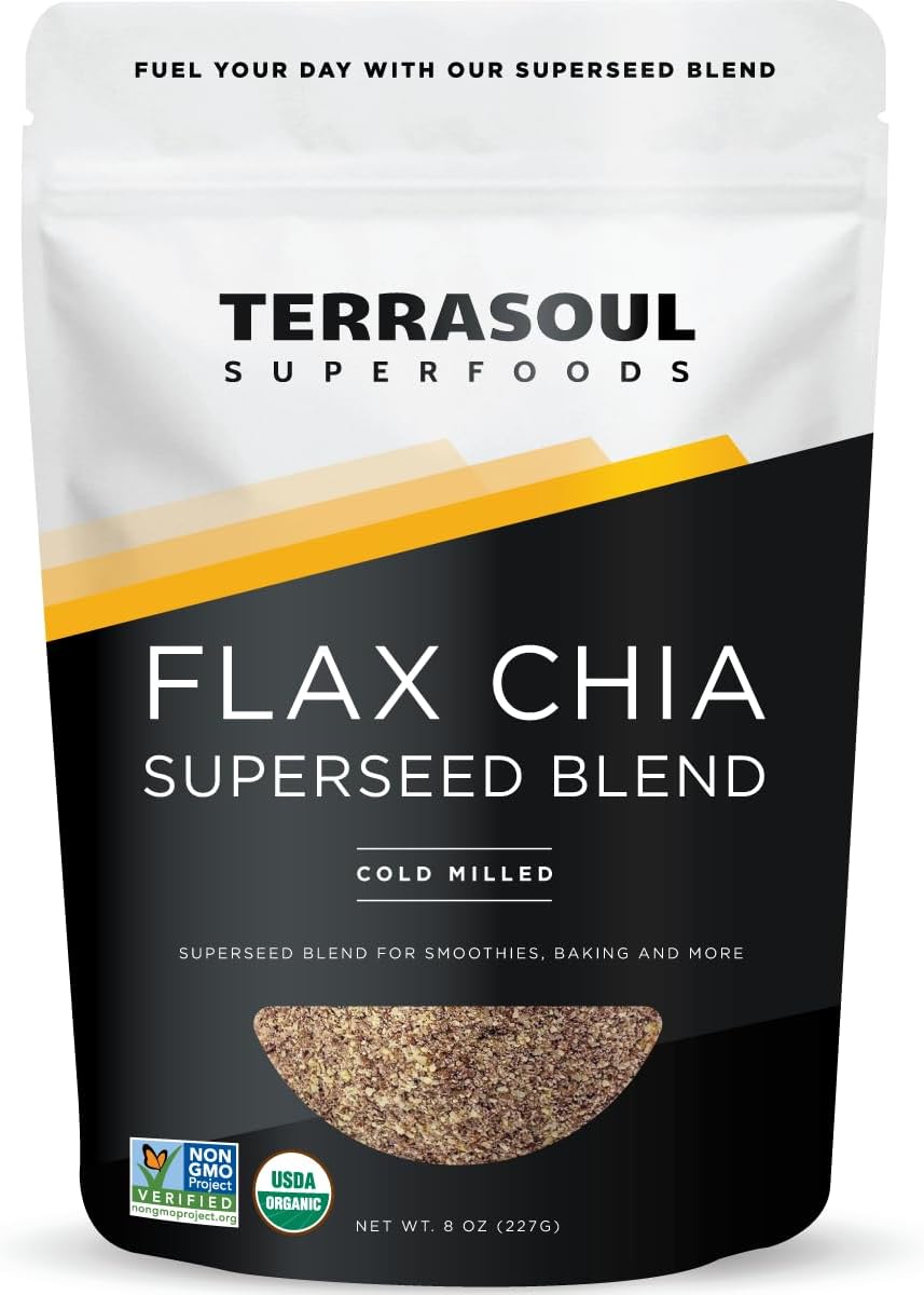 Terrasoul Superfoods Organic Flax Chia Blend, 8 Oz - Cold Milled Flax | Chia Seeds | Superseed Boost For Energy & Wellness