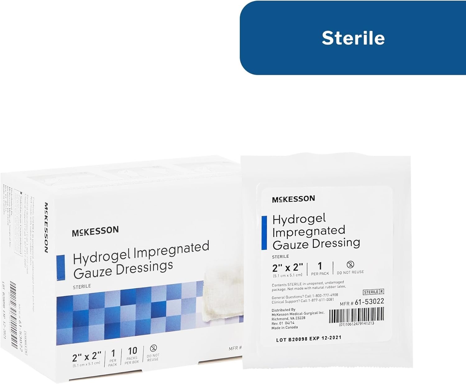 McKesson Hydrogel Impregnated Gauze Dressing, Sterile, 2 in x 2 in, 10 Count, 4 Packs, 40 Total : Health & Household