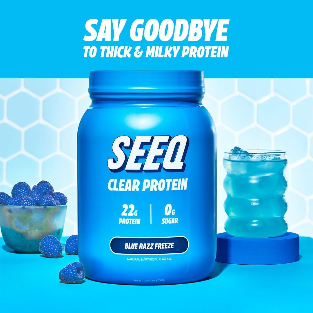 SEEQ Clear Whey Isolate Protein Powder, Blue Razz Freeze, 25 Servings, 22g Protein Per Serving, Sugar-Free, Keto-Friendly, Soy-Free Clear Protein Powder, Juice-Like Protein : Health & Household