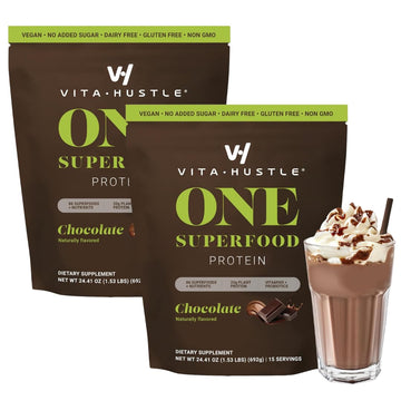 Vitahustle One - Superfood Meal Replacement Powder, Plant Based Protein Shake Powder, Vegan. 86 Superfoods, Vitamins, & Minerals, Ashwagandha, Adaptogens. Founded By Kevin Hart. (Chocolate 2-Pack)