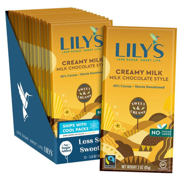 Lily'S Milk Chocolate Style No Sugar Added, Sweets Bars, 3 Oz (12 Count)