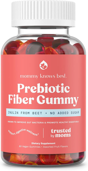 Mommy Knows Best Fiber Gummies for Women, Pregnancy & Postpartum Digestive Support, Sugar Free Gummies, Fiber Supplements, Plant Based Prebiotic Fiber, Fiber Gummy, Mixed Fruit Flavor, 60 Count