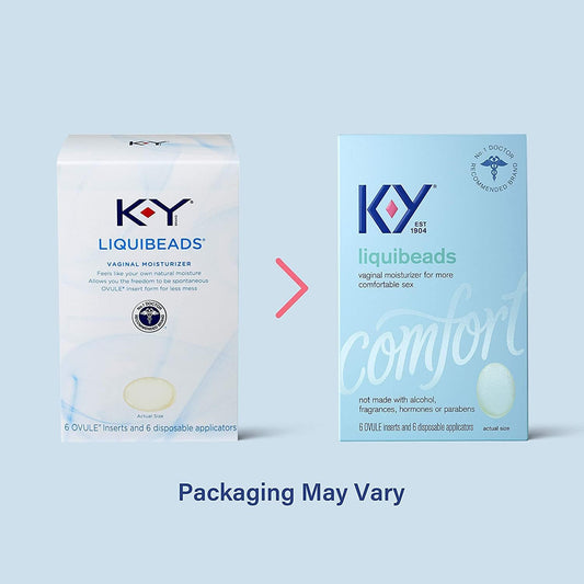 K-Y Liquibeads, Vaginal Moisturizer, Silicone-Based Formula, Safe To Use With Condoms, For Men, Women And Couples, 6 Ovules And Applicators (Pack Of 4)