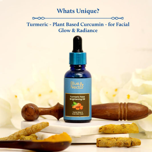 Blue Nectar Turmeric Facial Oil For Even Skin | Plant Based Skin Glow | Tan Removal Face Serum For Women & Men (16 Herbs,1 Fl Oz)