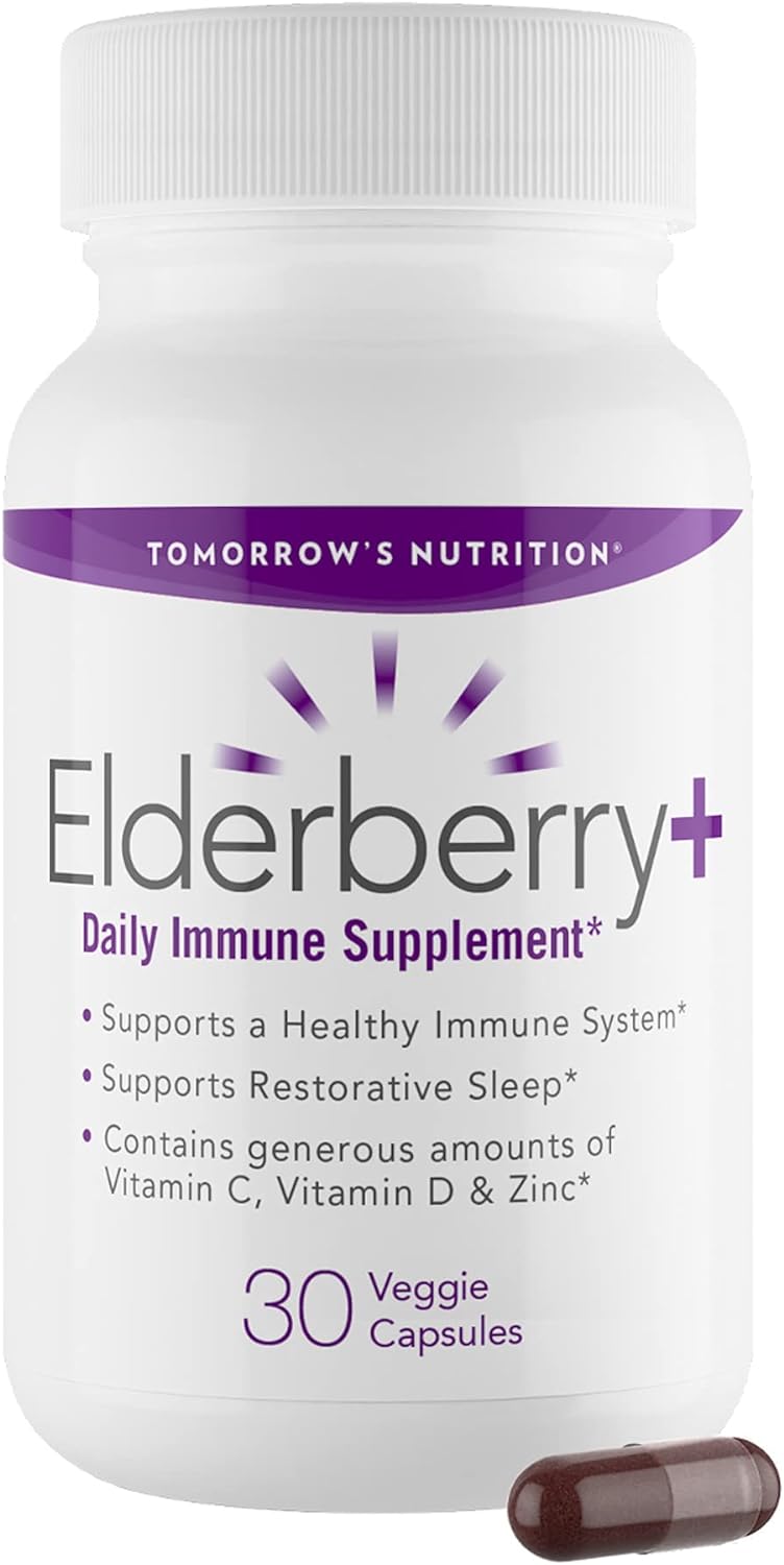 Tomorrow's Nutrition Elderberry Plus, Daily Immune System Support, Supports Restorative Sleep, 30 Capsules : Health & Household