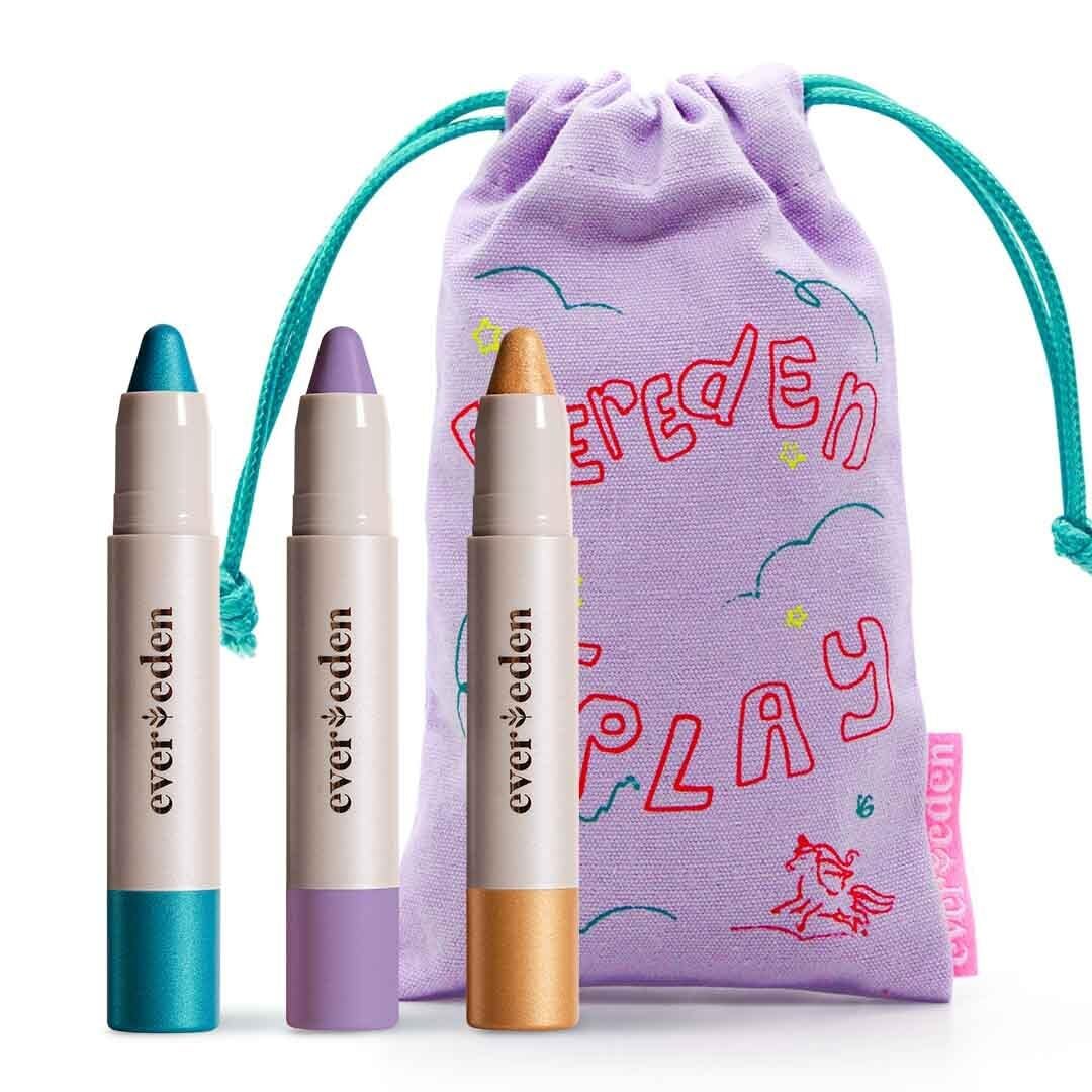 Evereden Kids Fantasy Face Crayon Trio: Non Toxic Kids Makeup & Multi-Purpose Face, Eye, & Lip Crayon - Creamy Natural Makeup for Kids - Vegan & Clean Makeup for Kids - Safe for Sensitive Skin