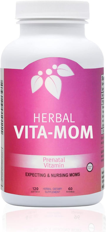 Mountain Meadow Herbs Vita-Mom - Herbal Prenatal Vitamins For Women: Unique Blend Of Folic Acid, Vitamins, Iron & Herbs In Soft Gel Caps - 2-Month Supply (120 Ct.)