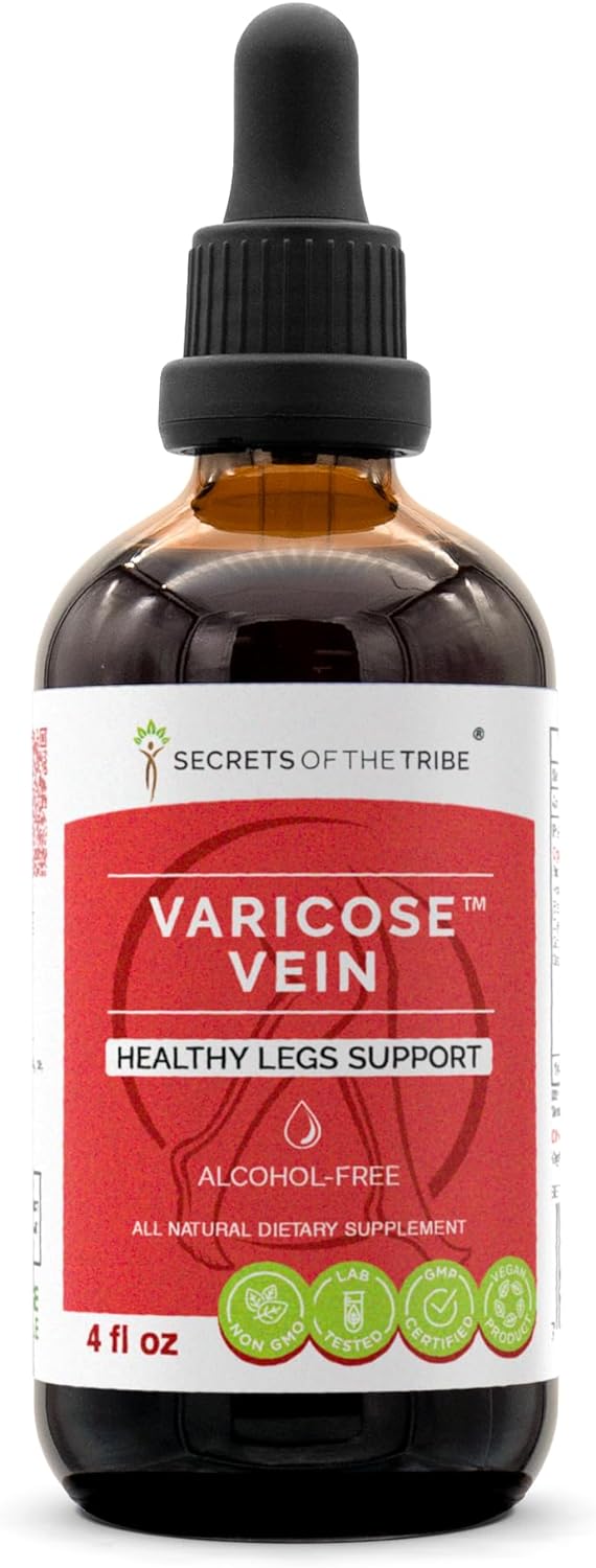 Secrets Of The Tribe Varicose Vein Alcohol-Free, Glycerite Butcher'S Broom, Horse Chestnut, Bilberry, Cayenne, Gotu Kola, Grape. Tincture, Herbal Extract Healthy Legs Support 4 Oz