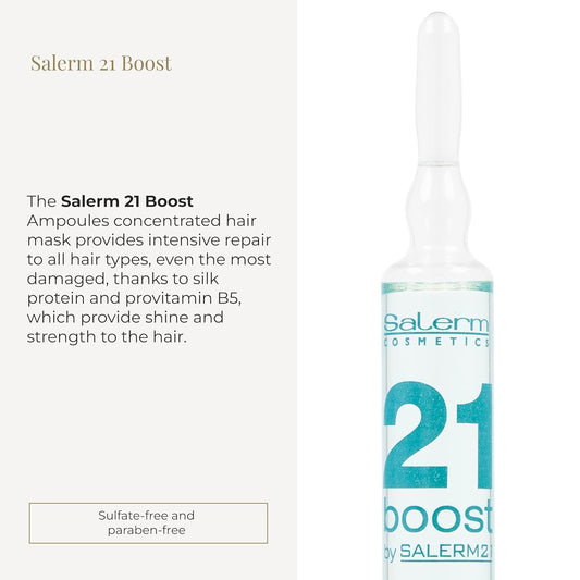 Salerm - Concentrated Hair Mask 21 Boost Hydrating Hair Ampoules - 8 X 13 Ml - Repairs Hair - With Heat Protector - Anti-Pollution And Anti-Frizz