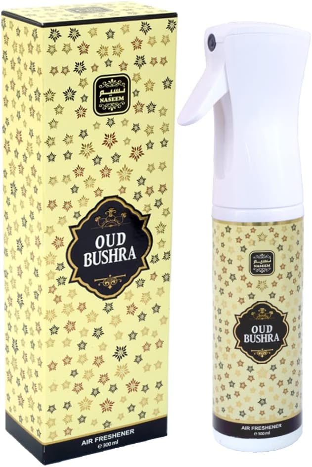 Naseem Oud Bushra Perfumed Air Freshener 300Ml | Area Deodrizer Crafted To Remove Unpleasant Odors |Non-Alcoholic Air Freshener Gives A Long-Lasting And Consistent Fragrance | By Naseem