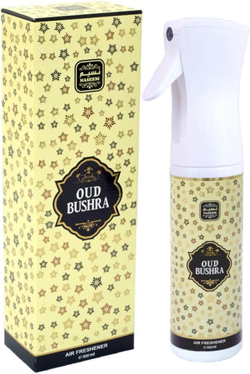 Naseem Oud Bushra Perfumed Air Freshener 300Ml | Area Deodrizer Crafted To Remove Unpleasant Odors |Non-Alcoholic Air Freshener Gives A Long-Lasting And Consistent Fragrance | By Naseem