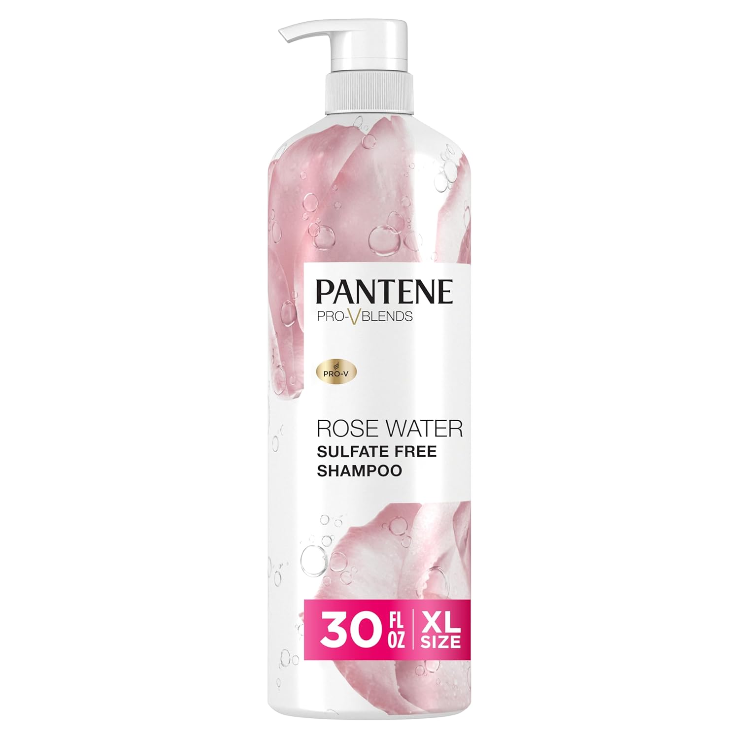 Pantene Sulfate Free Rose Water Shampoo, Soothes, Replenishes Hydration, Safe For Color Treated Hair, Nutrient Infused With Vitamin B5 And Antioxidants, Pro-V Blends, 30.0 Oz