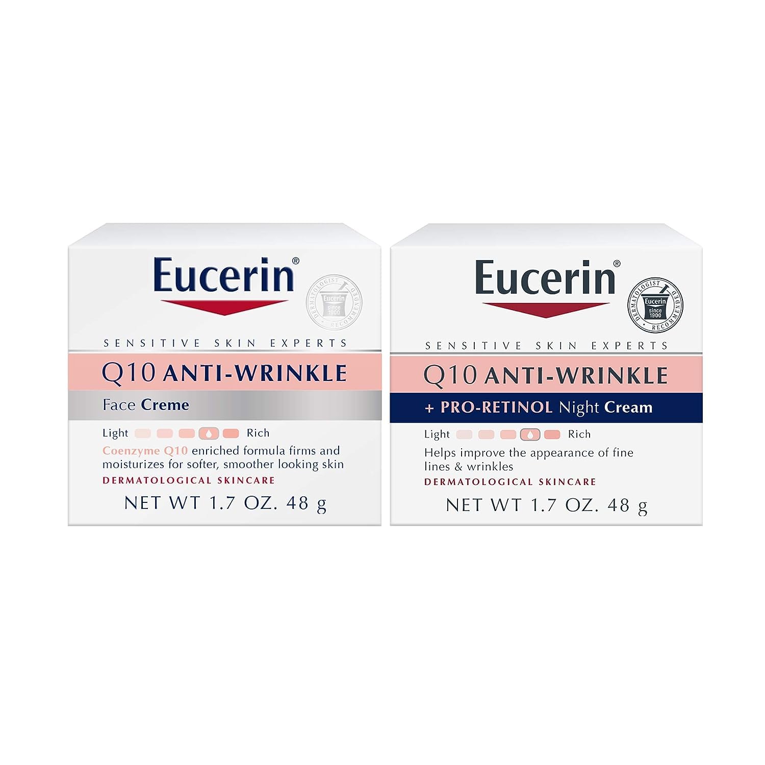 Eucerin Q10 Anti Wrinkle Skin Care Set, Facial Cream For Sensitive Skin, Q10 Anti Wrinkle Face Cream, 1.7 Oz Jar + Q10 Anti Wrinkle Night Cream With Pro-Retinol, 1.7 Oz Jar