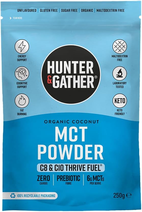 Hunter & Gather Thrive Fuel C8/C10 Mct Powder 250G | Triple Steam Distilled 100% Organic Certified Coconut | Keto, Low Carb & Paleo | Sugar, Gluten & Seed Oil Free