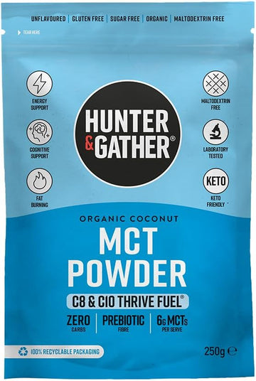 Hunter & Gather Thrive Fuel C8/C10 Mct Powder 250G | Triple Steam Distilled 100% Organic Certified Coconut | Keto, Low Carb & Paleo | Sugar, Gluten & Seed Oil Free