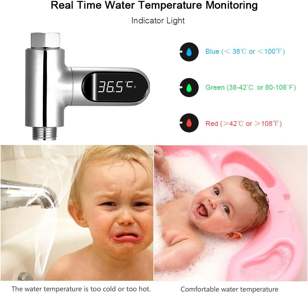 Kavolet Shower Thermometer Display, LED Digital 0~100? Baby Bath Water Thermometer, Fahrenheit/Centigrade Display, 360° Rotating Screen, for Baby Kids Bathroom Kitchen : Baby