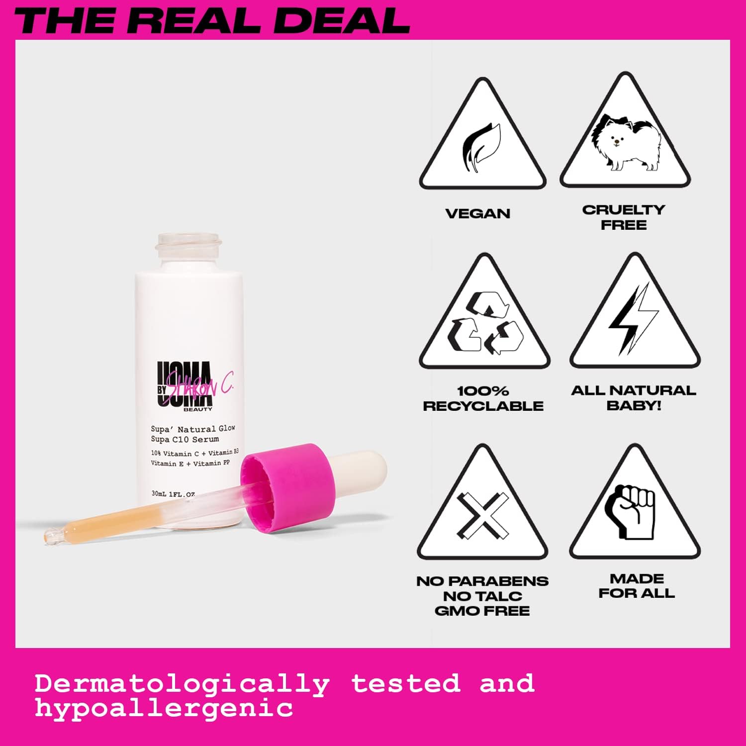 UOMA Vitamin C Serum by Sharon C. Supa Natural Glow (C10) Serum for Face with Hyaluronic Acid + Niacinamide + Vitamin E. Glow Boosting Face Moisturiser for Women & Men. Vegan Face Serum 30ml : Amazon.co.uk: Beauty