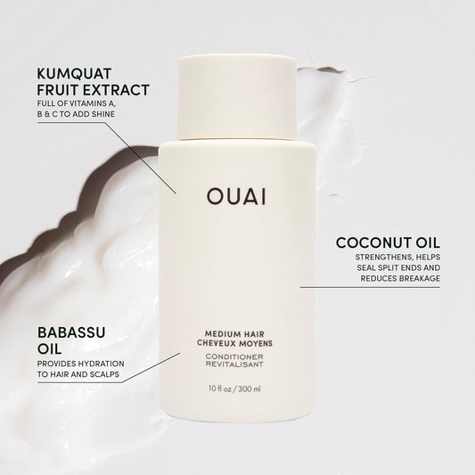 OUAI Medium Hair Bundle - Conditioner, Shampoo & Hair Treatment Masque Formulated with With Shea Butter, Keratin and Panthenol - Paraben, Phthalate and Sulfate Free Hair Care (10 Oz/10 Oz/8 Fl Oz)